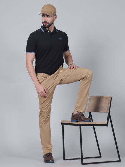 Casual Trouser for Men | Breathable & Soft with Color Fastness Regular Fit Cotton Blend Fabric Self Design Pattern Button Closure