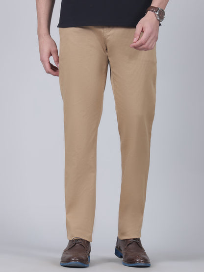 Casual Trouser for Men | Breathable & Soft with Color Fastness Regular Fit Cotton Blend Fabric Self Design Pattern Button Closure