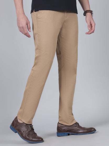 Casual Trouser for Men | Breathable & Soft with Color Fastness Regular Fit Cotton Blend Fabric Self Design Pattern Button Closure