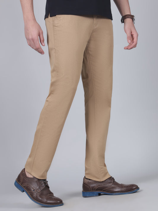Casual Trouser for Men | Breathable & Soft with Color Fastness Regular Fit Cotton Blend Fabric Self Design Pattern Button Closure