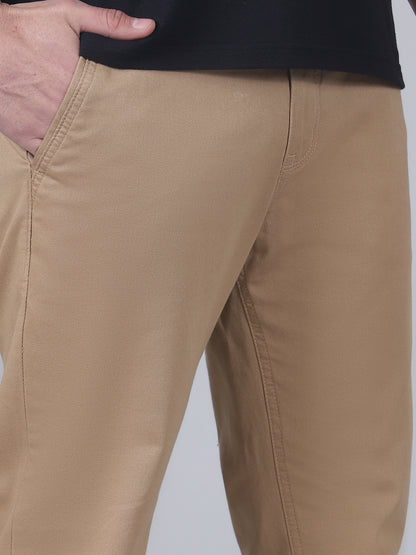 Casual Trouser for Men | Breathable & Soft with Color Fastness Regular Fit Cotton Blend Fabric Self Design Pattern Button Closure