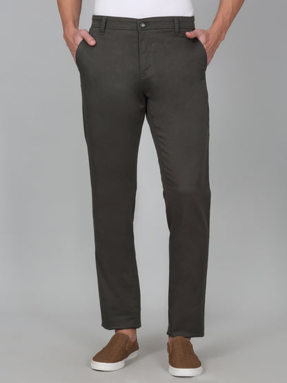 Casual Trouser for Men | Breathable & Soft with Color Fastness Regular Fit Cotton Blend Fabric Self Design Pattern Button Closure