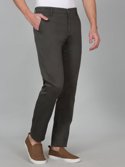 Casual Trouser for Men | Breathable & Soft with Color Fastness Regular Fit Cotton Blend Fabric Self Design Pattern Button Closure