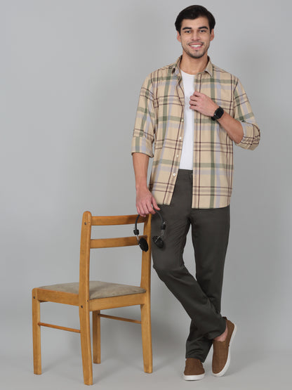 Casual Trouser for Men | Breathable & Soft with Color Fastness Regular Fit Cotton Blend Fabric Self Design Pattern Button Closure