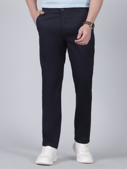 Casual Trouser for Men | Breathable & Soft with Color Fastness Regular Fit Cotton Blend Fabric Self Design Pattern Button Closure