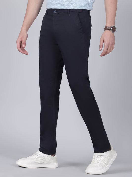 Casual Trouser for Men | Breathable & Soft with Color Fastness Regular Fit Cotton Blend Fabric Self Design Pattern Button Closure