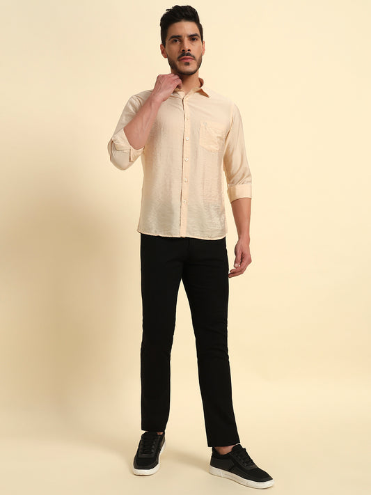 Casual Trouser for Men | Breathable & Soft with Color Fastness Regular Fit Cotton Blend Fabric Self Design Pattern Button Closure