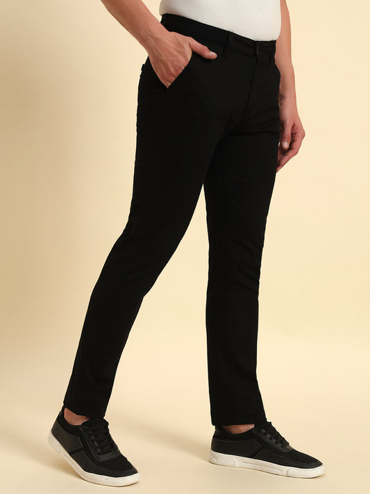 Casual Trouser for Men | Breathable & Soft with Color Fastness Regular Fit Cotton Blend Fabric Self Design Pattern Button Closure