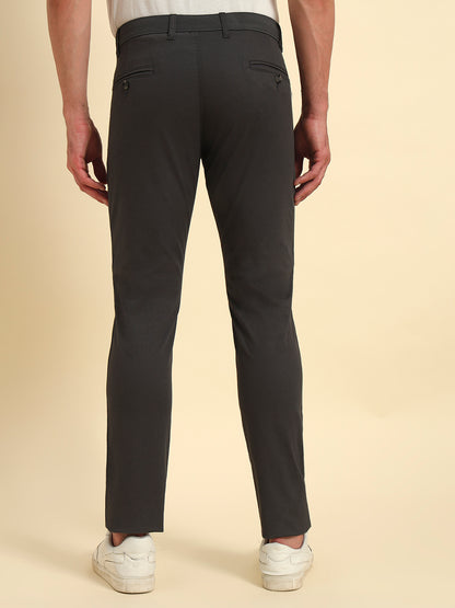 Casual Trouser for Men | Breathable & Soft with Color Fastness Regular Fit Cotton Blend Fabric Self Design Pattern Button Closure