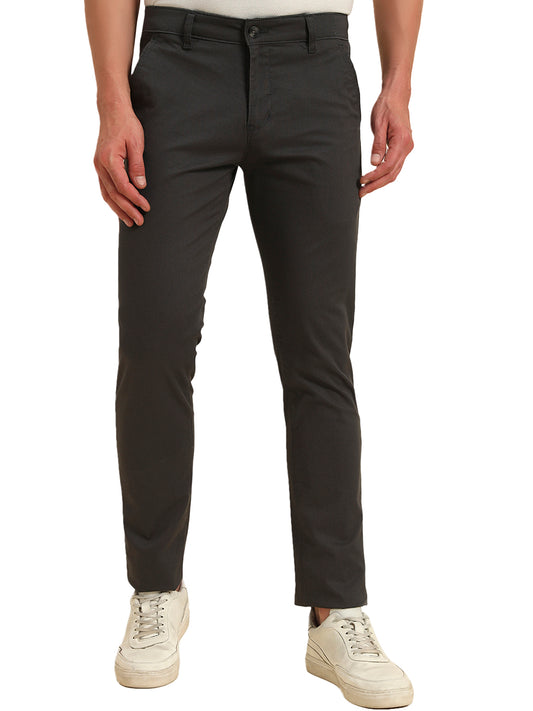Casual Trouser for Men | Breathable & Soft with Color Fastness Regular Fit Cotton Blend Fabric Self Design Pattern Button Closure