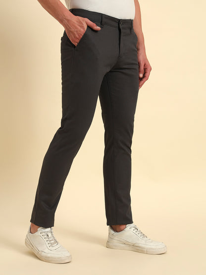 Casual Trouser for Men | Breathable & Soft with Color Fastness Regular Fit Cotton Blend Fabric Self Design Pattern Button Closure