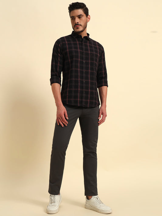 Casual Trouser for Men | Breathable & Soft with Color Fastness Regular Fit Cotton Blend Fabric Self Design Pattern Button Closure