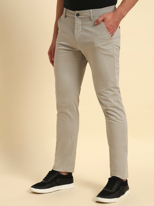 Casual Trouser for Men | Breathable & Soft with Color Fastness Regular Fit Cotton Blend Fabric Self Design Pattern Button Closure