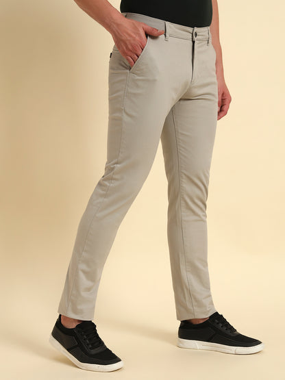Casual Trouser for Men | Breathable & Soft with Color Fastness Regular Fit Cotton Blend Fabric Self Design Pattern Button Closure