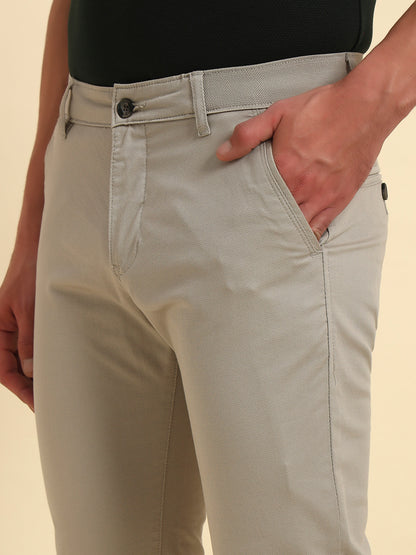 Casual Trouser for Men | Breathable & Soft with Color Fastness Regular Fit Cotton Blend Fabric Self Design Pattern Button Closure