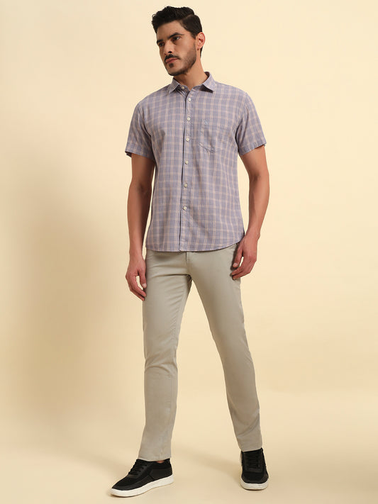 Casual Trouser for Men | Breathable & Soft with Color Fastness Regular Fit Cotton Blend Fabric Self Design Pattern Button Closure