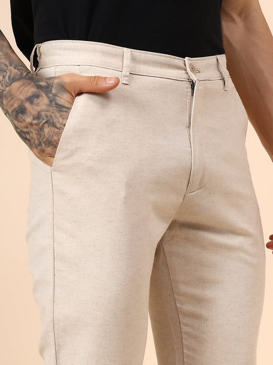 Casual Trouser for Men | Breathable & Soft with Color Fastness Regular Fit Cotton Fabric Solid Pattern Button Closure