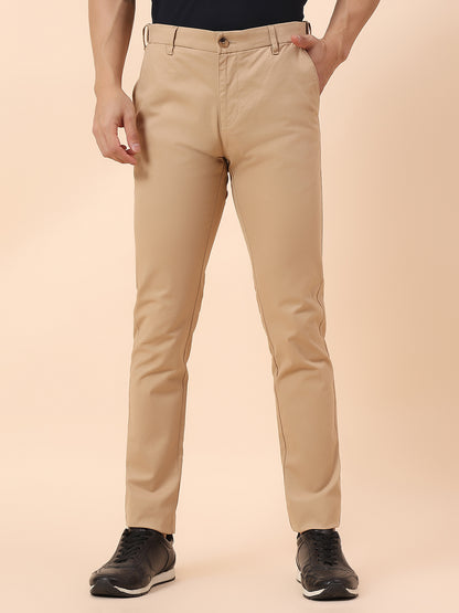 Casual Trouser for Men | Breathable & Soft with Color Fastness Regular Fit Cotton Blend Fabric Solid Pattern Button Closure