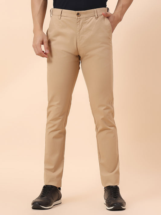 Casual Trouser for Men | Breathable & Soft with Color Fastness Regular Fit Cotton Blend Fabric Solid Pattern Button Closure