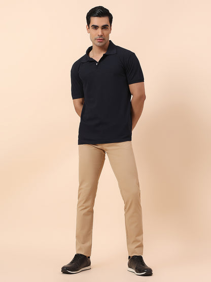 Casual Trouser for Men | Breathable & Soft with Color Fastness Regular Fit Cotton Blend Fabric Solid Pattern Button Closure