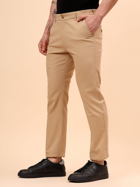 Casual Trouser for Men | Breathable & Soft with Color Fastness Regular Fit Cotton Blend Fabric Solid Pattern Button Closure
