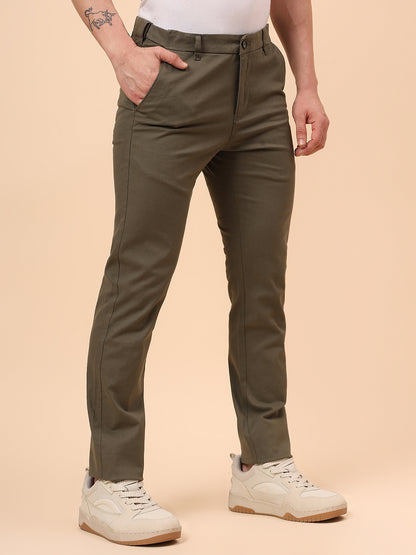 Casual Trouser for Men | Breathable & Soft with Color Fastness Regular Fit Cotton Blend Fabric Solid Pattern Button Closure