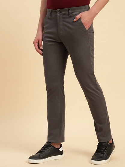 Casual Trouser for Men | Breathable & Soft with Color Fastness Regular Fit Cotton Blend Fabric Self Design Pattern Button Closure