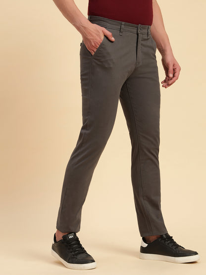 Casual Trouser for Men | Breathable & Soft with Color Fastness Regular Fit Cotton Blend Fabric Self Design Pattern Button Closure