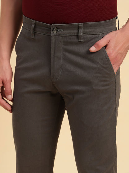 Casual Trouser for Men | Breathable & Soft with Color Fastness Regular Fit Cotton Blend Fabric Self Design Pattern Button Closure