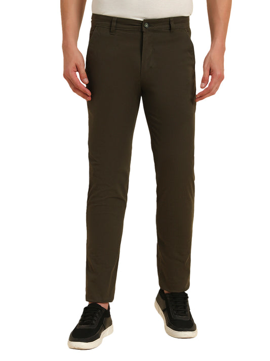 Casual Trouser for Men | Breathable & Soft with Color Fastness Regular Fit Cotton Blend Fabric Self Design Pattern Button Closure