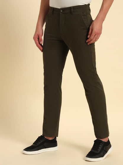 Casual Trouser for Men | Breathable & Soft with Color Fastness Regular Fit Cotton Blend Fabric Self Design Pattern Button Closure