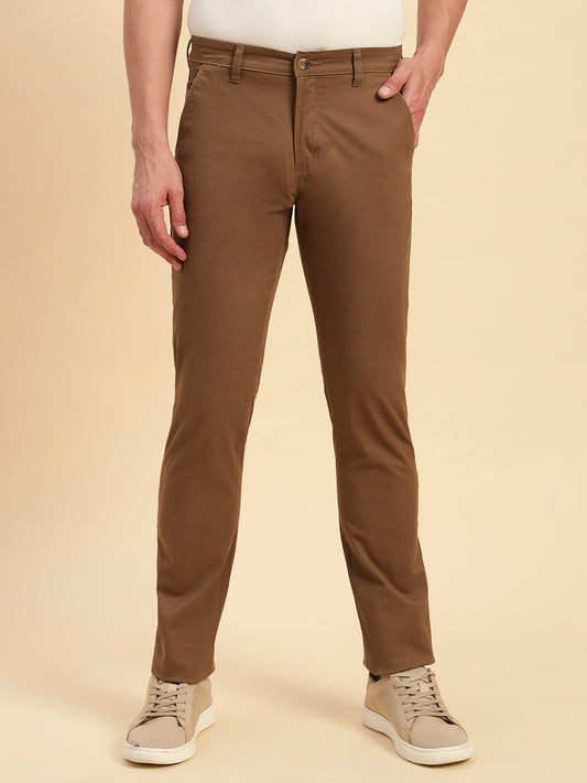 Casual Trouser for Men | Breathable & Soft with Color Fastness Regular Fit Cotton Blend Fabric Self Design Pattern Button Closure