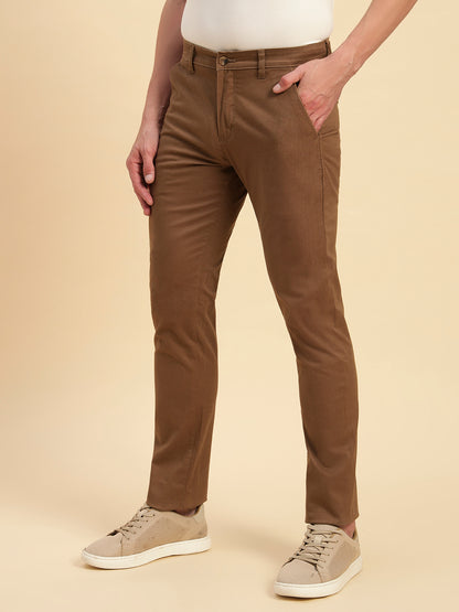 Casual Trouser for Men | Breathable & Soft with Color Fastness Regular Fit Cotton Blend Fabric Self Design Pattern Button Closure