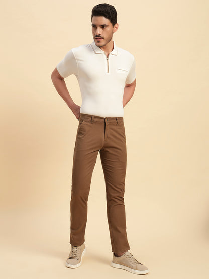 Casual Trouser for Men | Breathable & Soft with Color Fastness Regular Fit Cotton Blend Fabric Self Design Pattern Button Closure