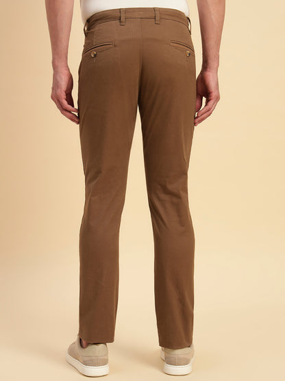 Casual Trouser for Men | Breathable & Soft with Color Fastness Regular Fit Cotton Blend Fabric Self Design Pattern Button Closure