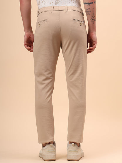 Casual Trouser for Men | Breathable & Soft with Color Fastness Regular Fit Polyester Fabric Self Design Pattern Button Closure