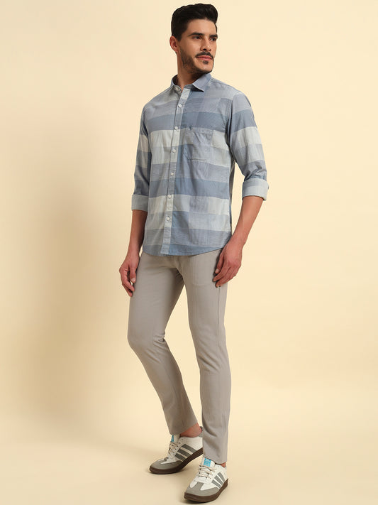 Casual Trouser for Men | Breathable & Soft with Color Fastness Regular Fit Polyester Fabric Self Design Pattern Button Closure