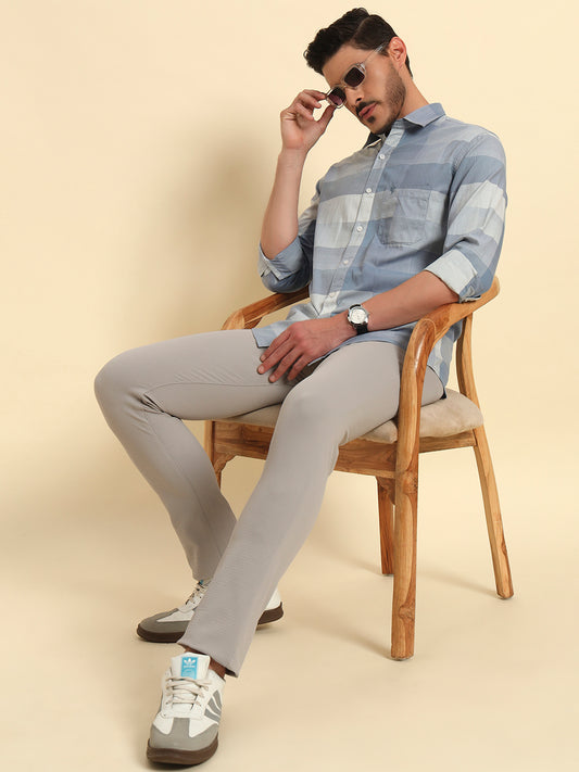 Casual Trouser for Men | Breathable & Soft with Color Fastness Regular Fit Polyester Fabric Self Design Pattern Button Closure