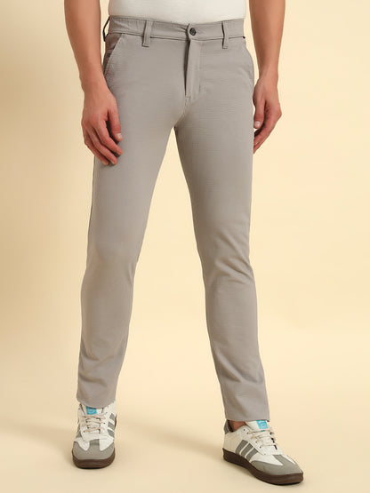 Casual Trouser for Men | Breathable & Soft with Color Fastness Regular Fit Polyester Fabric Self Design Pattern Button Closure