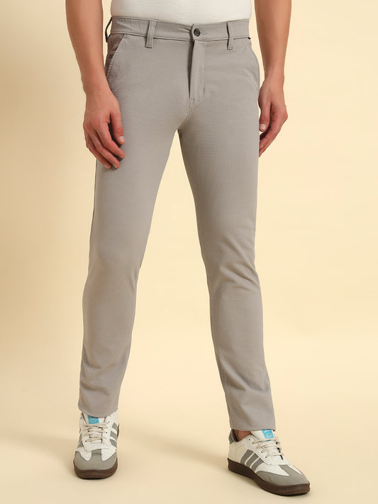 Casual Trouser for Men | Breathable & Soft with Color Fastness Regular Fit Polyester Fabric Self Design Pattern Button Closure