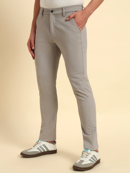Casual Trouser for Men | Breathable & Soft with Color Fastness Regular Fit Polyester Fabric Self Design Pattern Button Closure