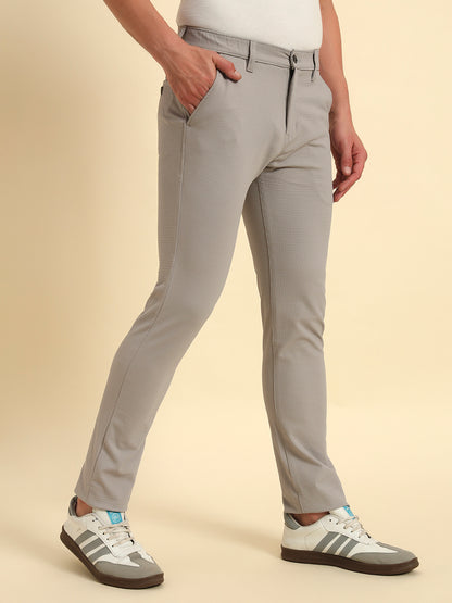 Casual Trouser for Men | Breathable & Soft with Color Fastness Regular Fit Polyester Fabric Self Design Pattern Button Closure