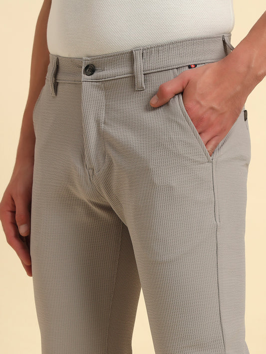 Casual Trouser for Men | Breathable & Soft with Color Fastness Regular Fit Polyester Fabric Self Design Pattern Button Closure