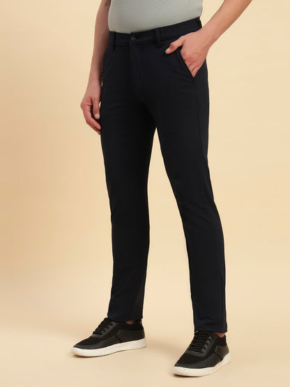 Casual Trouser for Men | Breathable & Soft with Color Fastness Regular Fit Polyester Fabric Self Design Pattern Button Closure