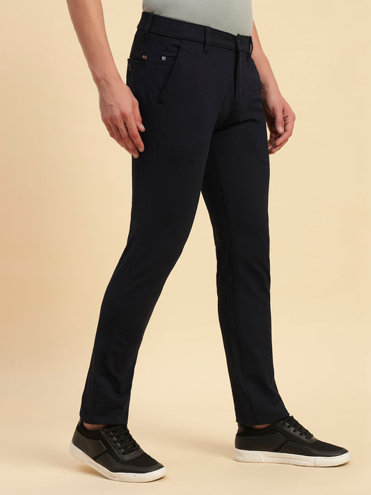 Casual Trouser for Men | Breathable & Soft with Color Fastness Regular Fit Polyester Fabric Self Design Pattern Button Closure