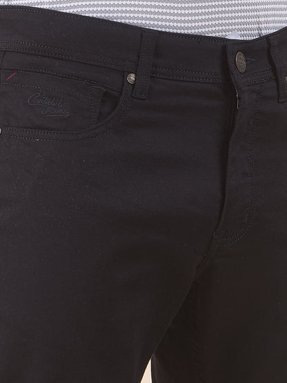Men's Black Smart Fit Solid Casual Trouser
