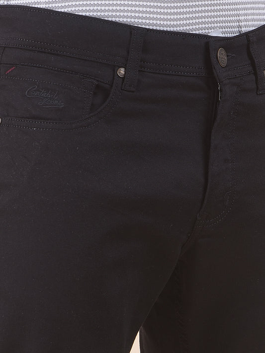 Men's Black Smart Fit Solid Casual Trouser