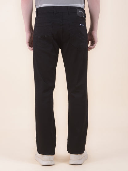 Men's Black Smart Fit Solid Casual Trouser