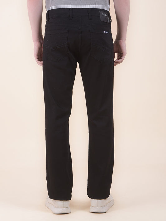 Men's Black Smart Fit Solid Casual Trouser