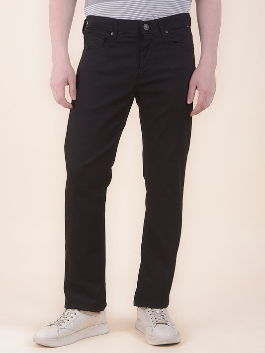 Men's Black Smart Fit Solid Casual Trouser